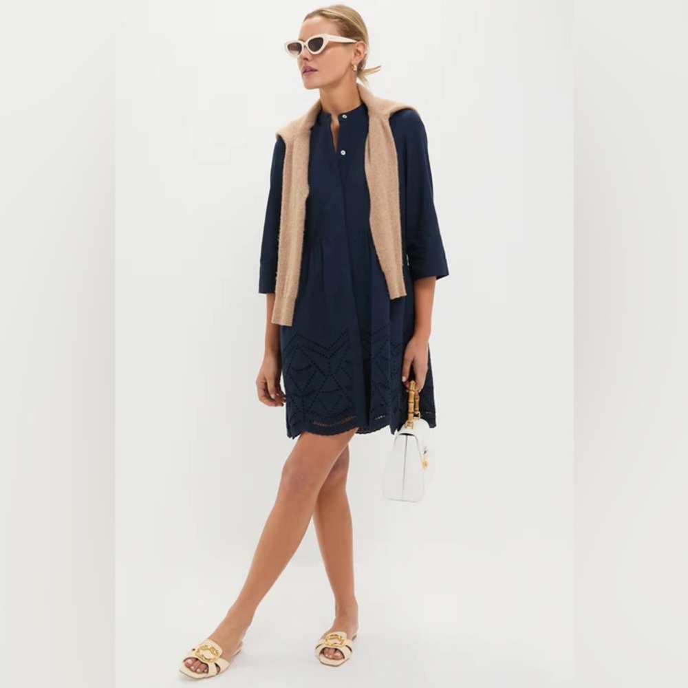 Medium Tuckernuck Navy Eyelet Royal Shirt Dress - Picture 2 of 10